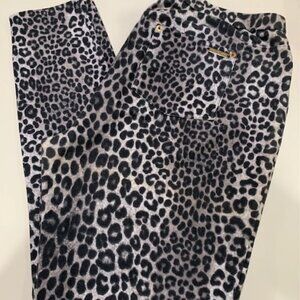 Michael Kors Women's Leopard Print Pull On Pants Curvy Stretch Size L Tapered